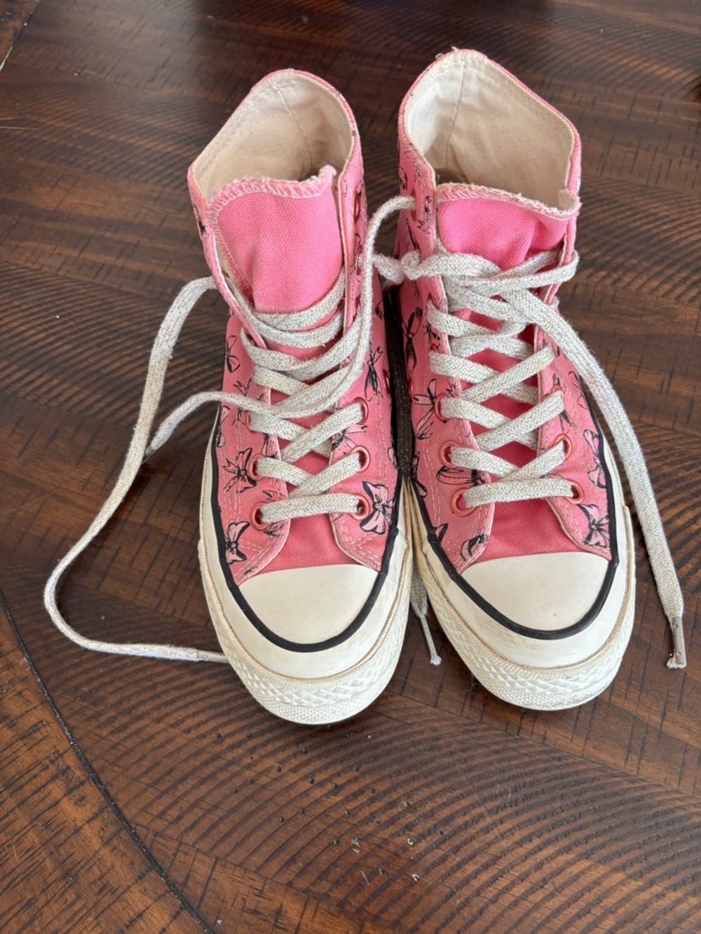 Kids Pink High-Top Floral Canvas Sneakers